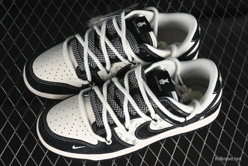 Nike SB Dunk Low Violent Bear Series - Lace-Up Beige with Black Swoosh Anniversary High-End Customized Low-Top Casual Skate Shoes - SJ2068-290