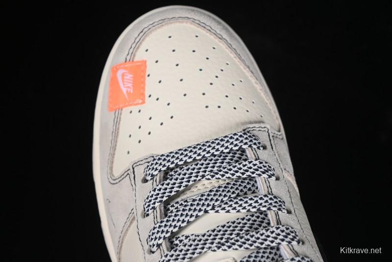 Nike SB Dunk Low Stussy Collaboration - Patchwork Grey White Dark Blue Swoosh Anniversary Custom Low-Top Casual Skate Shoes - MM1089-025