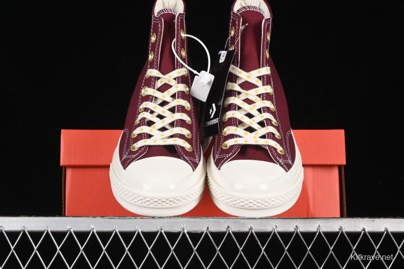 Converse Chuck 1970s High Top Casual Sneakers with Gold Star Accents and Wine Red Colorway - A12463C