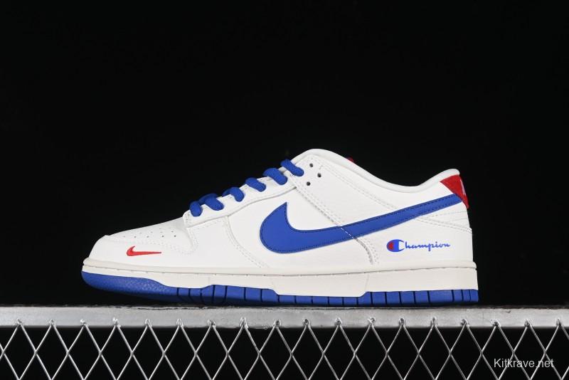 Nike SB Dunk Low Champion Collaboration - Blue Swoosh Anniversary Custom Low-Top Casual Skate Shoes - KK1333-001