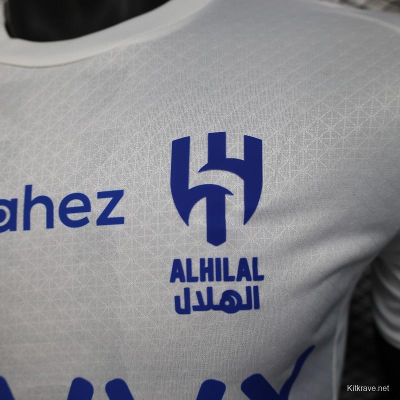 Player Version 25/26 Al-Hilal Away White with Blue Details and SAVVY Games Group Sponsor Jersey