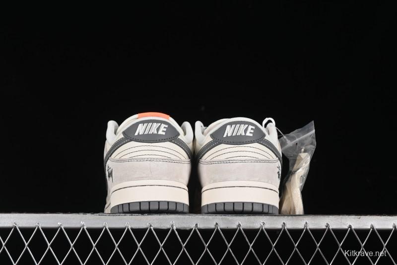 Nike SB Dunk Low Stussy Collaboration Patch Grey White Dark Grey Swoosh Anniversary Custom Low-Top Casual Skate Shoes - MM1089-024