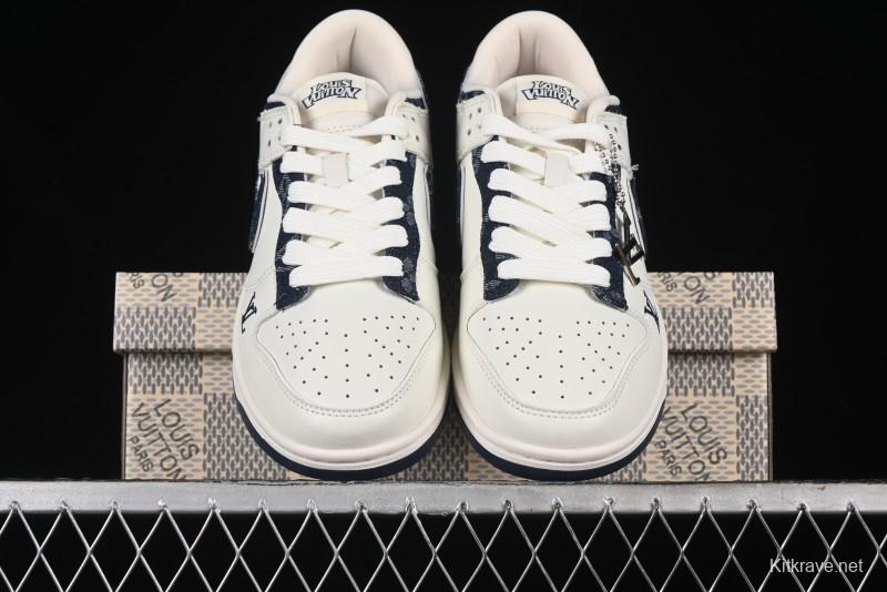 Nike SB Dunk Low LV Collaboration - Denim Print Swoosh Anniversary High-End Custom Low-Top Casual Skate Shoes - XB3802-360