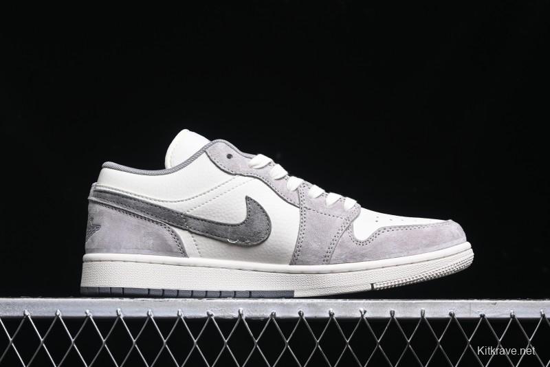 Nike Air Jordan 1 Low Stussy Collaboration - Grey White Dual-Tone Red Tag Retro Basketball Shoes - SJ9950-031