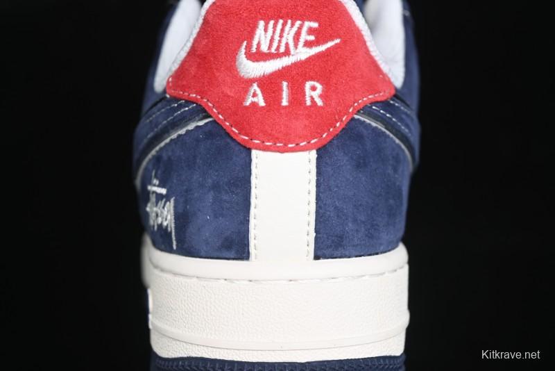 Nike Air Force 1 '07 Low Stussy Collaboration - Navy Red Print Casual Sneakers - XZ6188-350
