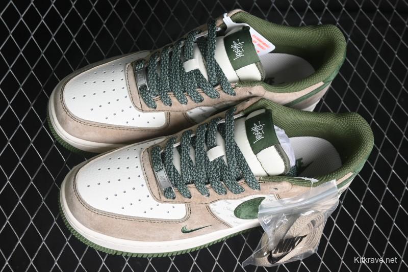 Nike Air Force 1 '07 Low Stussy Collaboration Light Brown Green Low-Top Casual Sneakers - XZ6188-666