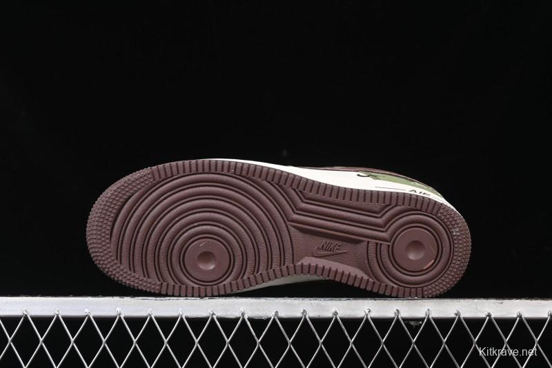 Nike Air Force 1 '07 Low Stussy Collaboration - Green Brown Low-Top Casual Sneakers - KK1988-038