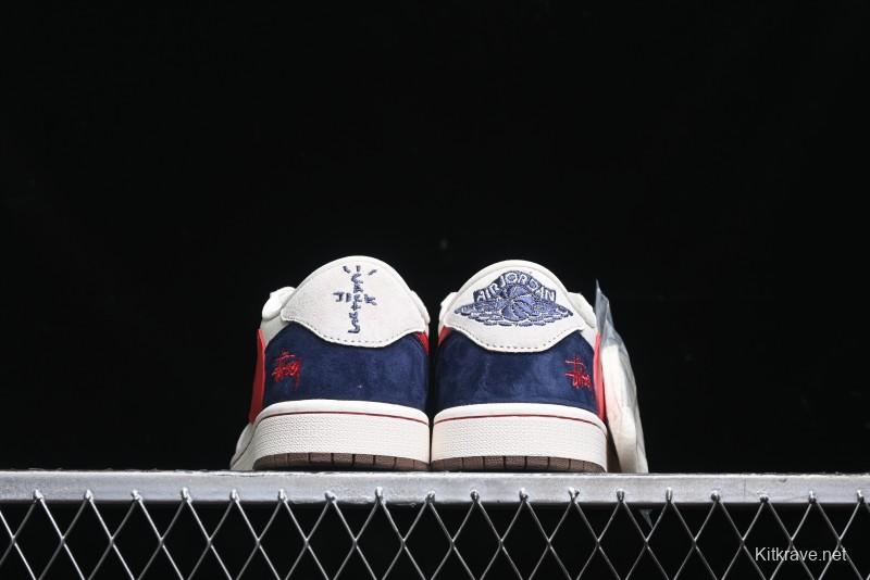 Nike Travis Scott x Fragment Design x Air Jordan 1 Low OG SP AJ1 Retro Sneakers with Reverse Swoosh - SJ2068-135