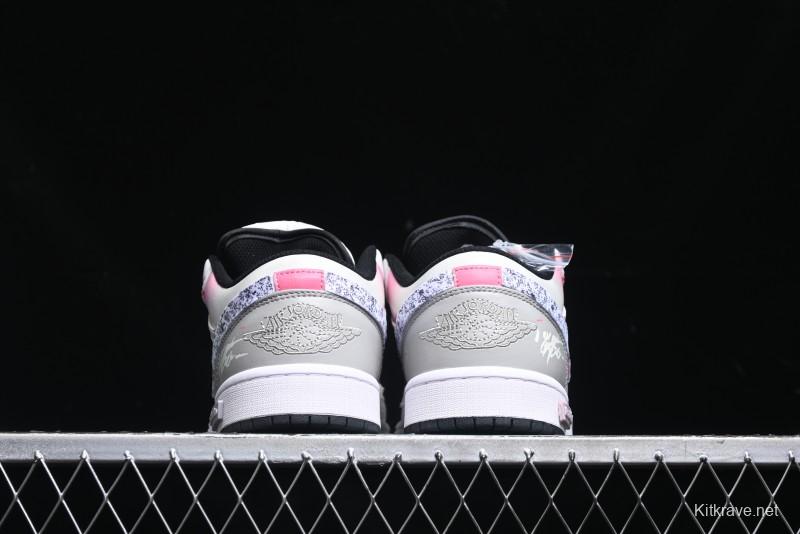 Nike Air Jordan 1 Low Retro Basketball Shoes - Panda Mischief Qixi Theme with Special Graffiti Design - 553558-132