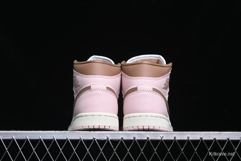 Nike Air Jordan 1 Mid AJ1 Basketball Shoes in Khaki Pink - BQ6472-620