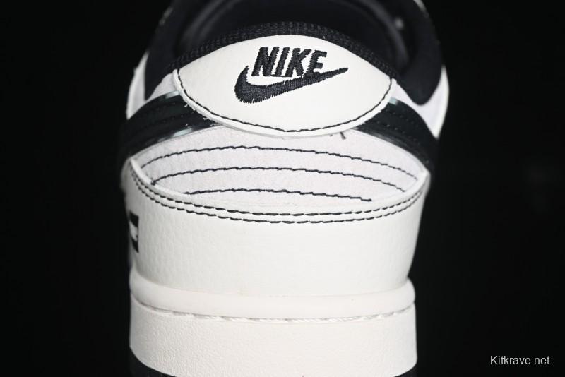 Nike SB Dunk Low Supreme Collaboration - Black Stitch Mini Swoosh Custom Low-Top Casual Skate Shoes - XX3186-302