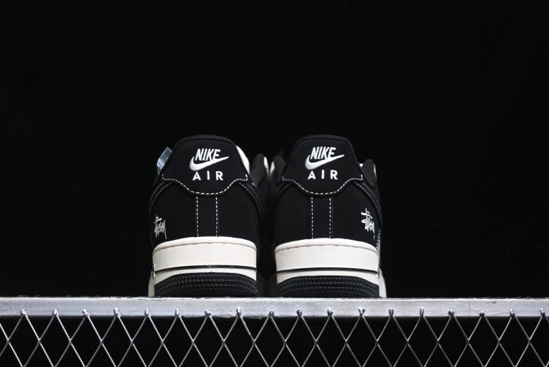 Nike Air Force 1 '07 Low Stussy Collaboration - Black White Mini Swoosh Low-Top Casual Sneakers - SJ6698-010
