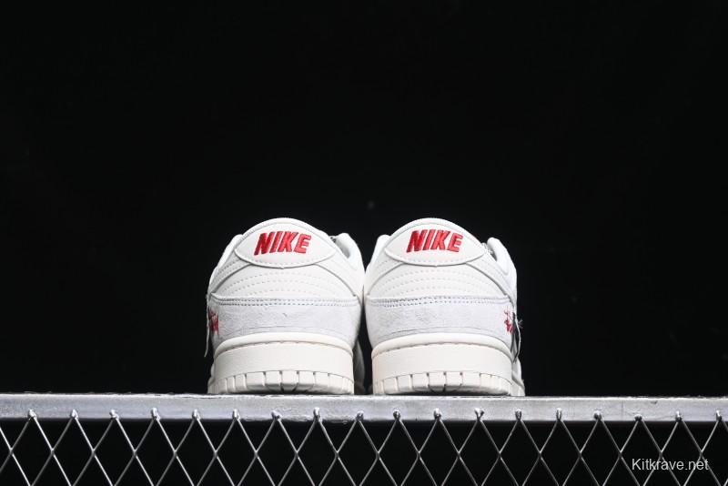 Nike SB Dunk Low Stussy Collaboration - Patchwork Grey White Swoosh Anniversary Custom Low-Top Casual Sneakers - YX5066-218