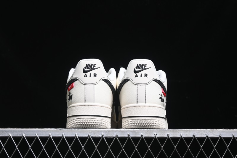Nike Air Force 1 '07 Low Stussy Collaboration - White Black Swoosh Red Tab Low-Top Casual Sneakers - SJ6698-015