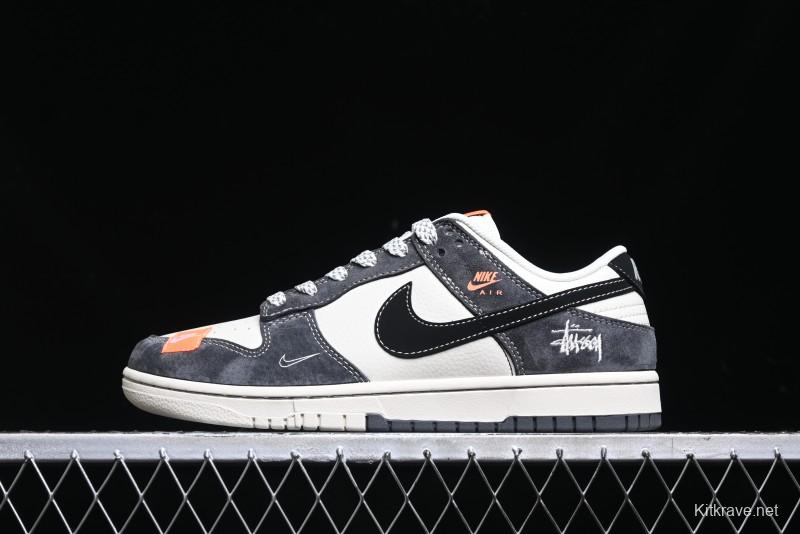 Nike SB Dunk Low Stussy Collaboration Patch Grey Black Black Swoosh Anniversary Custom Low-Top Casual Skate Shoes - MM1089-026
