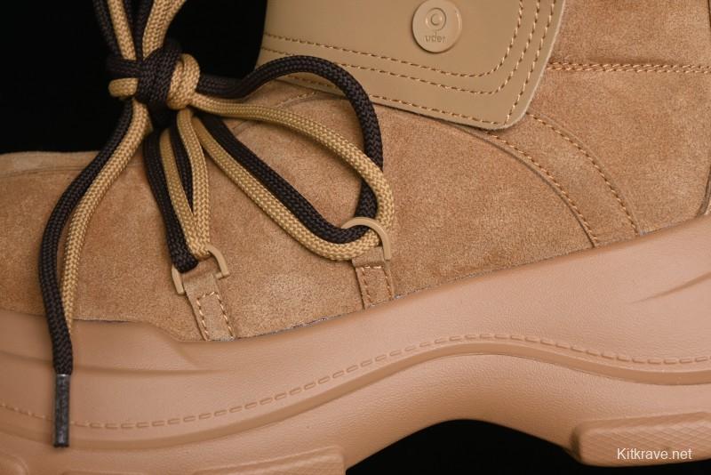 Ouder Retro Lace-Up Mid-Calf Warm & Thickened Platform Casual Snow Boots with Wool Lining - Oud024 Brown