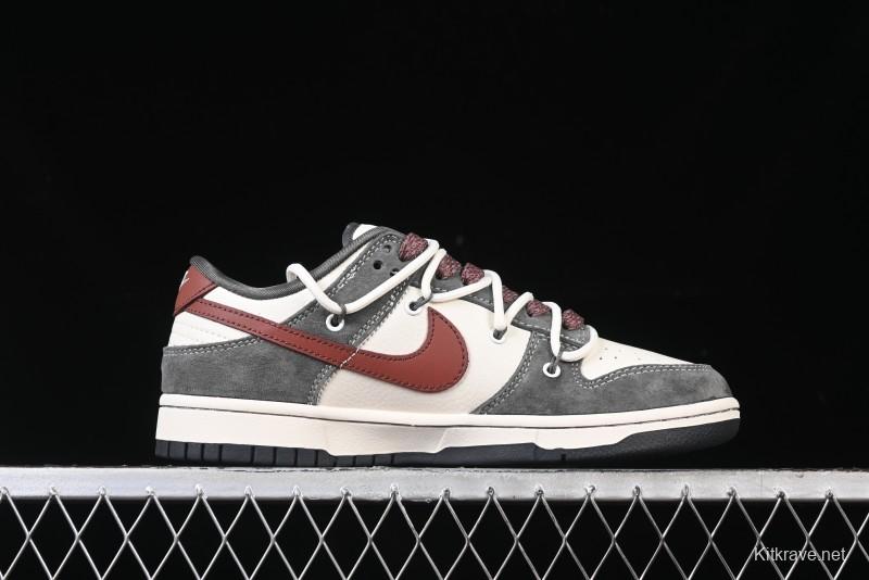 Nike SB Dunk Low Supreme Collaboration - Grey White Red Anniversary Customized Low-Top Casual Sneakers - XS1186-102