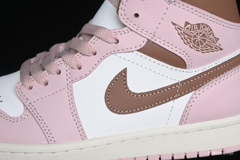 Nike Air Jordan 1 Mid AJ1 Basketball Shoes in Khaki Pink - BQ6472-620