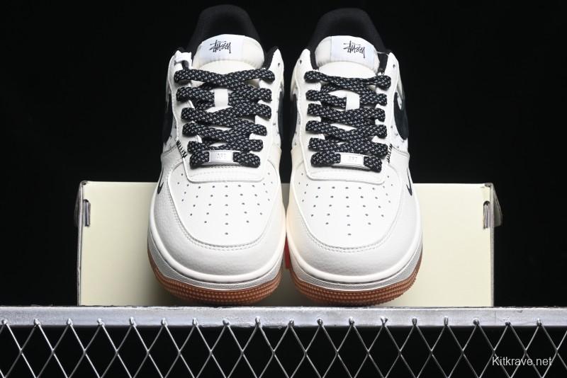 Nike Air Force 1 '07 Low Stussy Collaboration - Beige Black Hook Gum Sole Low-Top Casual Sneakers - XZ6188-255