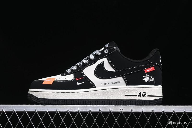Nike Air Force 1 '07 Low Stussy Collaboration - Black White Double Swoosh Red Tag Low-Top Casual Sneakers - SJ6698-012