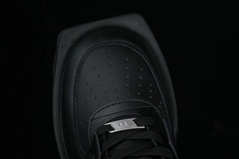 Choco Concert Leather Round Square Asymmetric Fashion Sneakers Black - AJE5