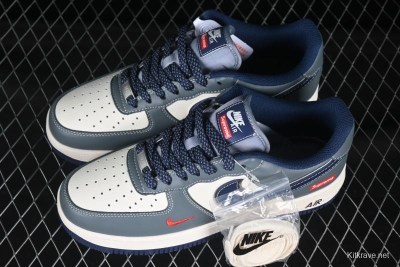 Nike Air Force 1 '07 Low Supreme Casual Sneakers in Grey Blue with Red Swoosh - XZ6188-382