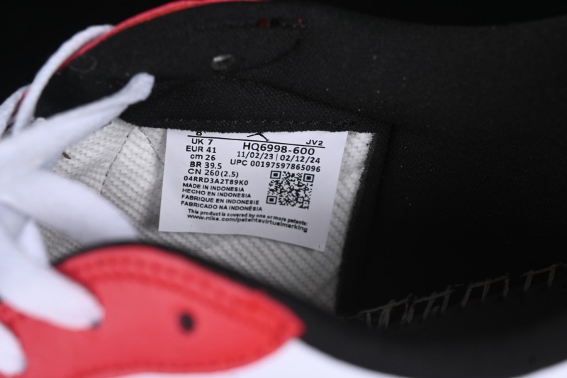 Nike Air Jordan 1 Low AJ1 White Red Black Hook Casual Sneakers - HQ6998-600