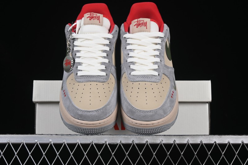Nike Air Force 1 '07 Low Stussy Collaboration Olive Green Star Low-Top Casual Sneakers - KK1988-034