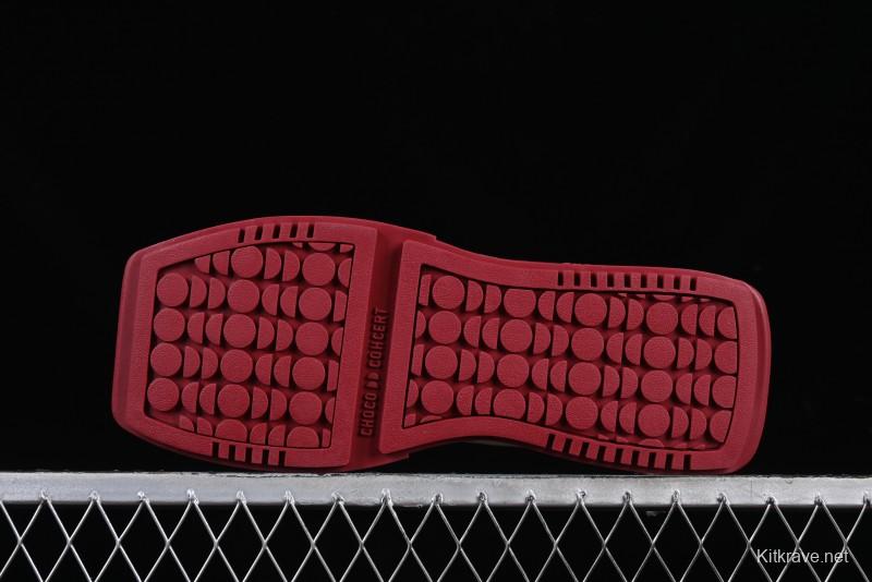 Choco Concert Leather Round Square Asymmetric Fashion Sneakers White Wine Red - AJE5