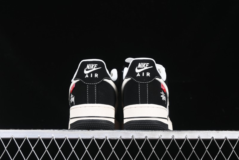 Nike Air Force 1 '07 Low Stussy Collaboration - Beige Black with Red Tab Low-Top Casual Sneakers - SJ6698-014