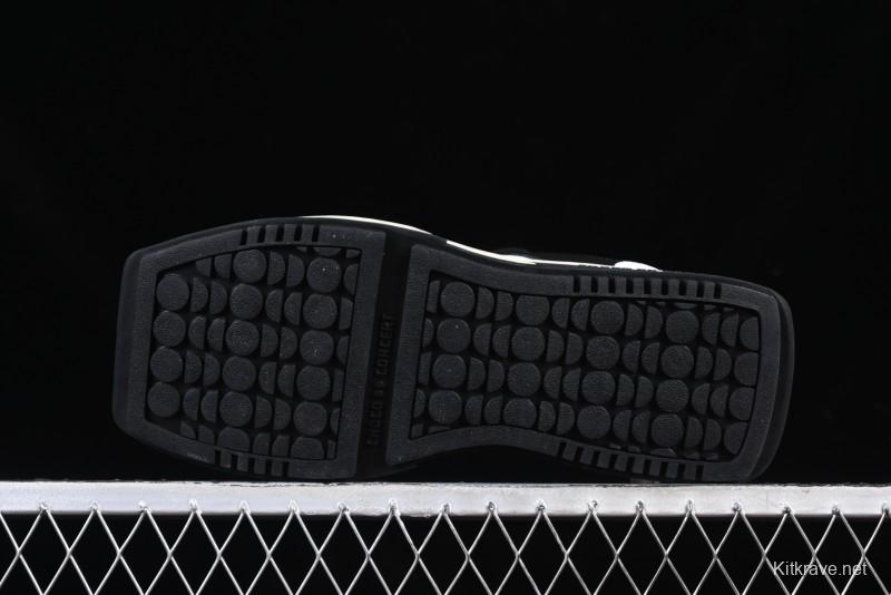 Choco Concert Leather Round Square Asymmetric Fashion Sneakers Black White - AJE5