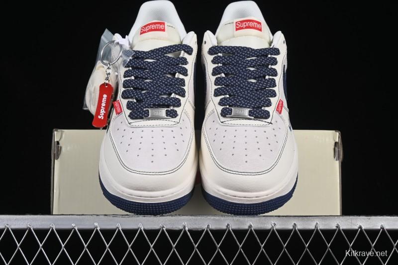 Nike Air Force 1 '07 Low Supreme Collaboration Sneakers with Red Tab and Blue Swoosh - BB7518-021