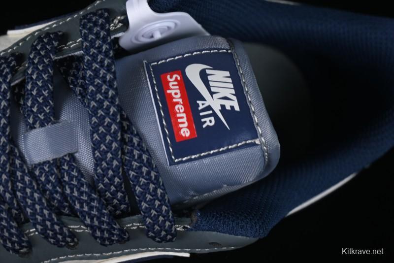 Nike Air Force 1 '07 Low Supreme Casual Sneakers in Grey Blue with Red Swoosh - XZ6188-382