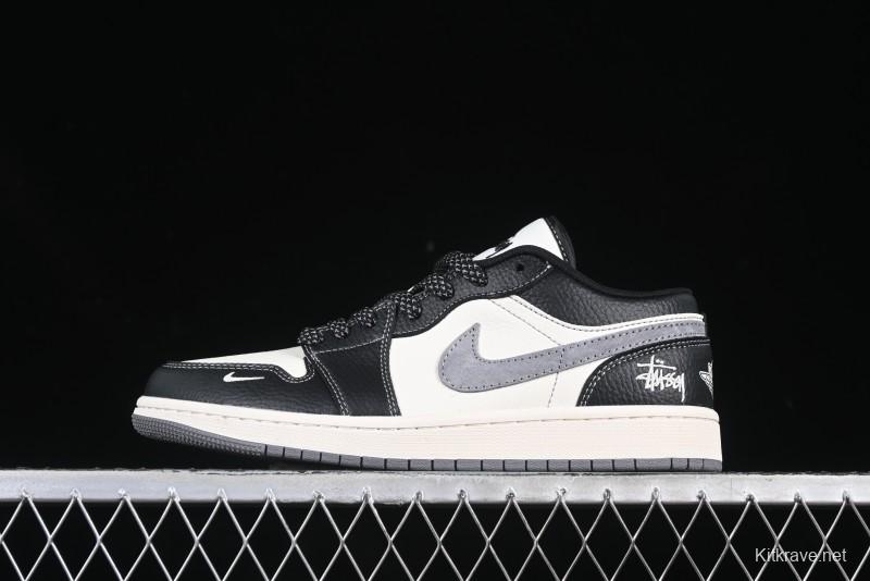 Nike Air Jordan 1 Low Stussy Collaboration Black Grey Swoosh Custom High-End Retro Basketball Shoes - XX3318-511