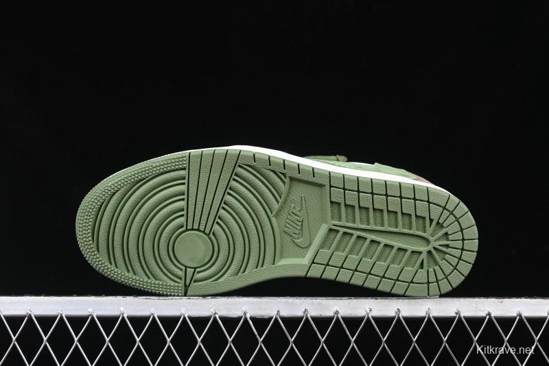 Nike Travis Scott x Fragment Design x Air Jordan 1 Low OG SP AJ1 Stussy Collaboration Suede Green Low Top Casual Sneakers - XS3186-202