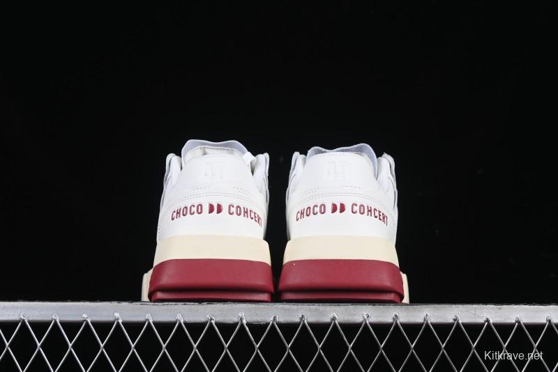 Choco Concert Leather Round Square Asymmetric Fashion Sneakers White Wine Red - AJE5