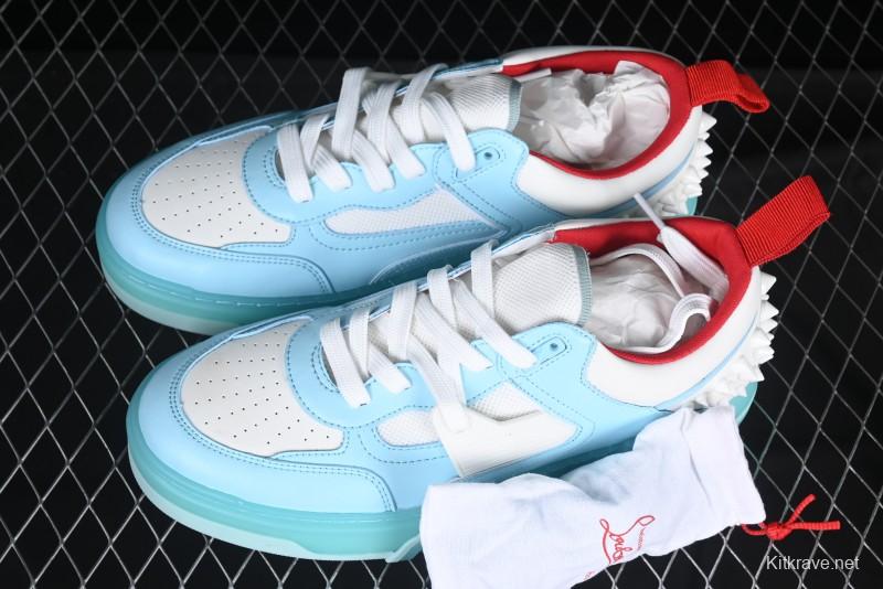 Christian Louboutin Funnyto Flat Comfortable Fashion Low-Top Sneakers with Raw Ice Blue Sole - X.D4