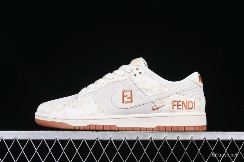 Nike SB Dunk Low Fendi Collaboration Embroidered White Swoosh Anniversary Custom Low-Top Casual Sneakers - DM6868-039