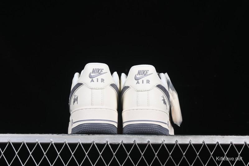 Nike Air Force 1 '07 Low Stussy Collaboration Beige Grey Embroidered Swoosh Low-Top Casual Sneakers - DM6688-003