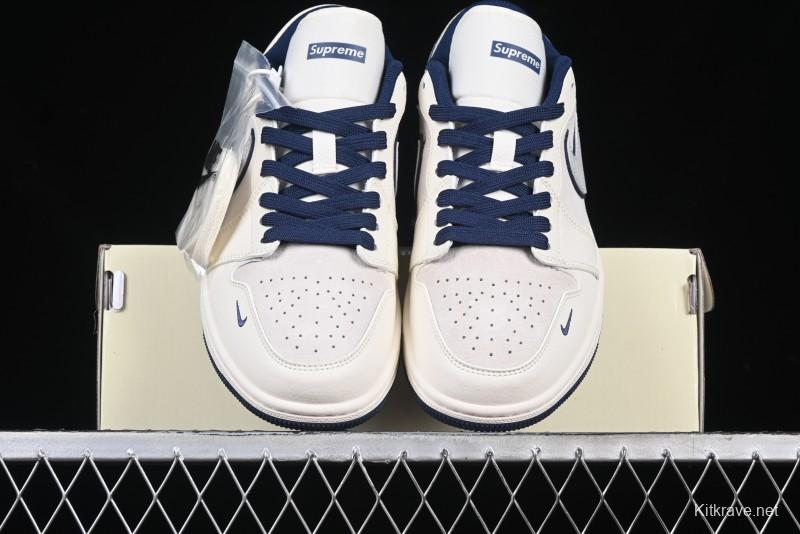 Nike Air Jordan 1 Low Supreme Collaboration - Shadow Swoosh Custom Retro Basketball Shoes - XX3318-368