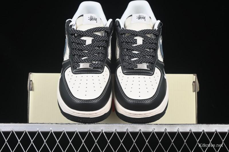 Nike Air Force 1 '07 Low Stussy Collaboration Grey Blue Black Leather Low-Top Casual Sneakers - XZ6188-199