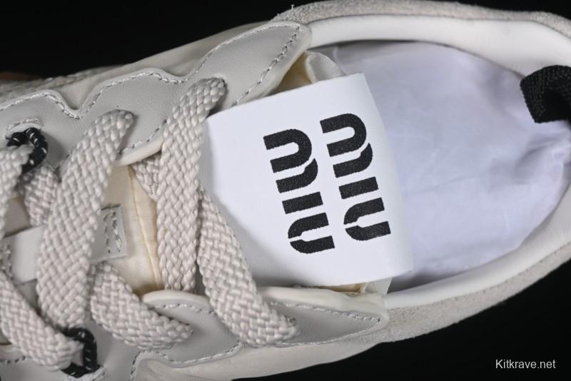 Miu Miu Suede Round Toe Lace-Up Women's Low-Top Casual Shoes in Beige - 99D4