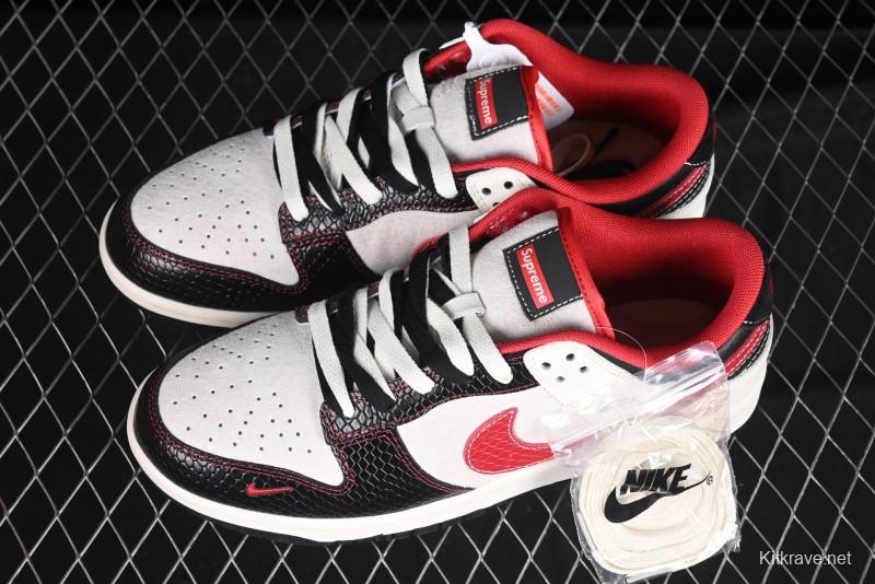 Nike SB Dunk Low Supreme Year of the Snake Limited Edition Red Black Snake Print Anniversary Custom Low-Top Casual Skate Shoes - XS1086-014