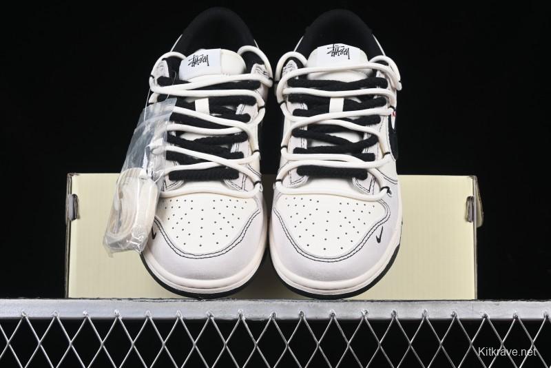 Nike SB Dunk Low Stussy Collaboration Anniversary Edition Lace-Up Beige Grey Black Swoosh Low-Top Casual Skate Shoes - YX5066-242