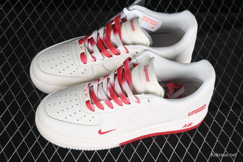 Nike Air Force 1 '07 Low Supreme Collaboration Beige Red Color Block Low-Top Casual Sneakers - BB7577-216