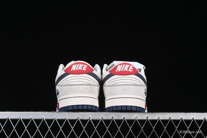 Nike SB Dunk Low Stussy Collaboration Embroidered Navy Swoosh Anniversary Custom Low-Top Casual Sneakers - MM1089-032