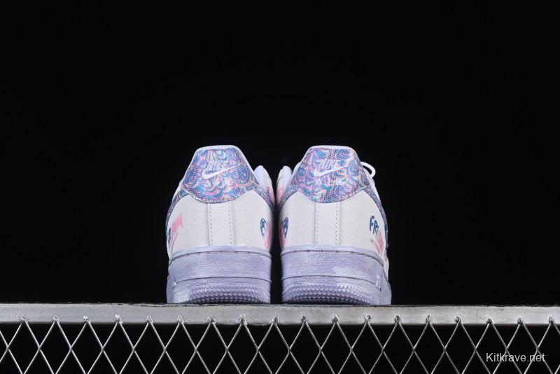 Nike Air Force 1 '07 Low Double Hearts Casual Sneakers with Hand-Drawn Anime Doodle and Pink Blue Hearts - CZ0377-002