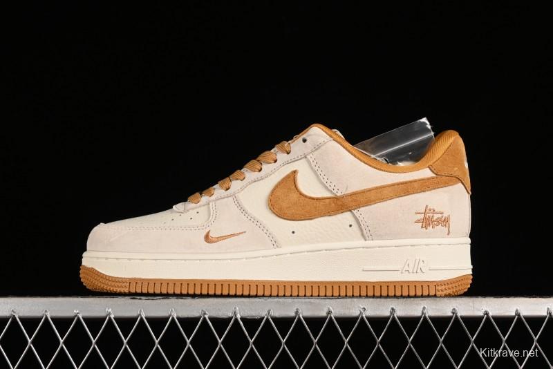 Nike Air Force 1 '07 Low Stussy Collaboration - Wheat Pig Leather Low-Top Casual Sneakers - HD1968-020