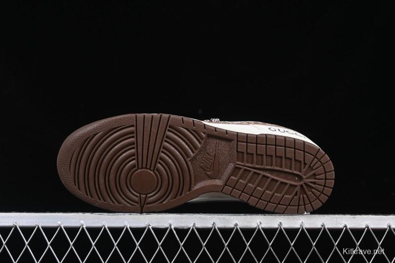 Nike SB Dunk Low Gucci Collaboration Monogram Beige Brown Swoosh Anniversary Custom Low-Top Casual Skate Shoes - DJ2024-059