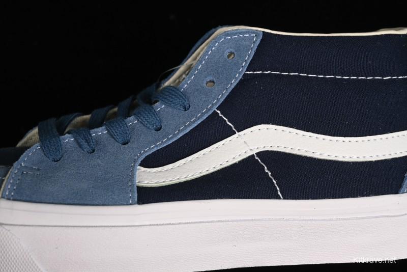 Vans Sk8-Mid Reissue 83 High-End Retro Skate Shoes with Blue Patchwork Suede - VN000CQQDWR